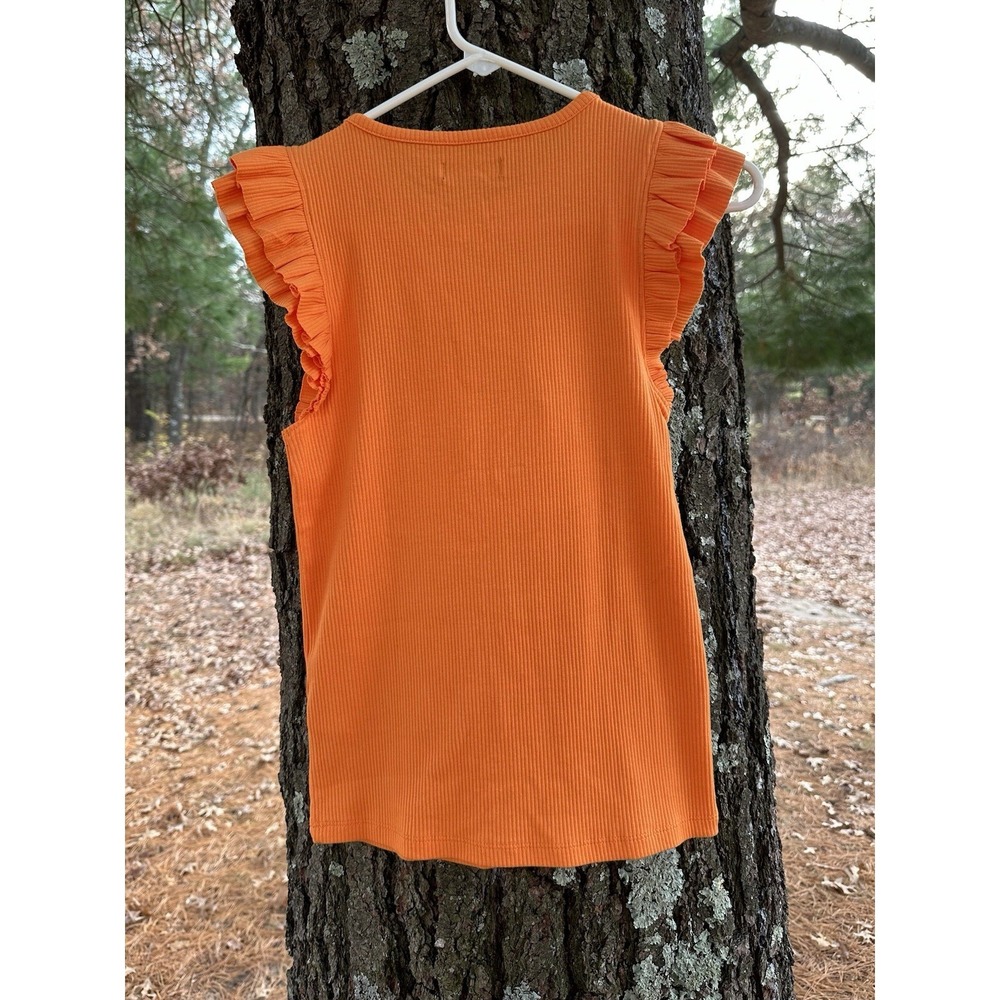 Re-Imagined J.CREW RIBBED TOP Size S Orange Flutter Cap Sleeves Feminine Bold - Picture 3 of 6